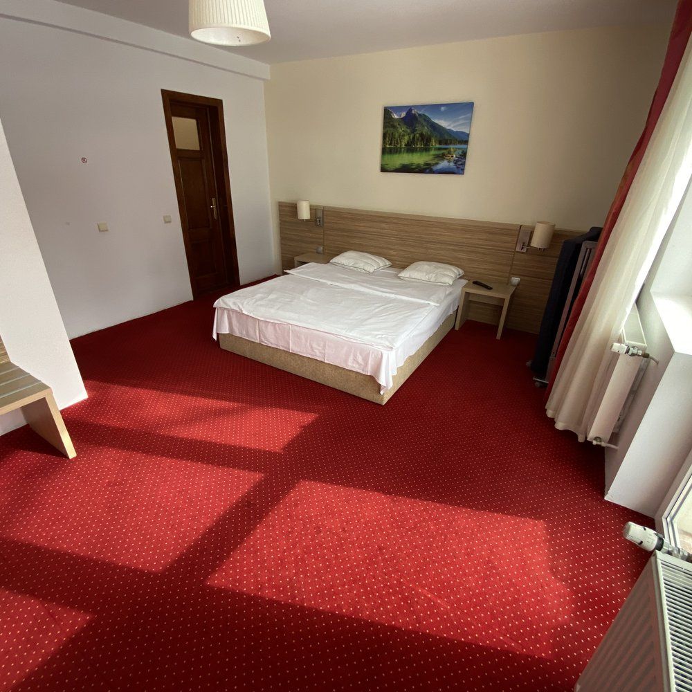 Camera Bucegi — pat matrimonial cu vedere la munte, cazare Vila Amira Predeal